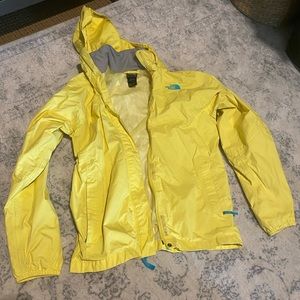 Yellow Northface zip up rain jacket